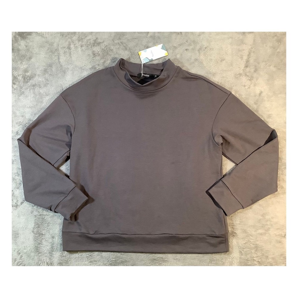 Sunbs Women's Mock Neck Pullover Sweatshirt M Charcoal Gray Long Sleeve NWT